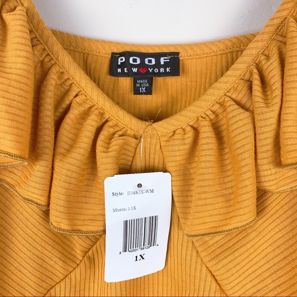 NWT Poof New York Mustard Yellow Flirty Crop Top - Picture 2 of 3